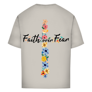 Oversize T-Shirt faith over fear blumen kreuz