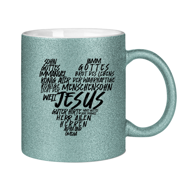 Glitzertasse jesus herz wordcloud