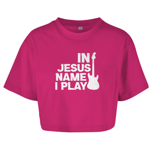 Damen Oversize Crop Top in jesus name i play guitarist