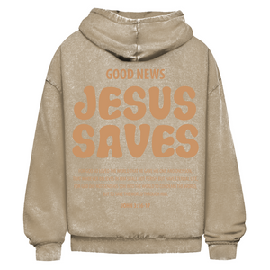 Oversize Washed Hoodie jesus saves john 3:16-17