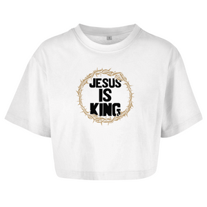 Damen Oversize Crop Topjesus is king dornenkrone