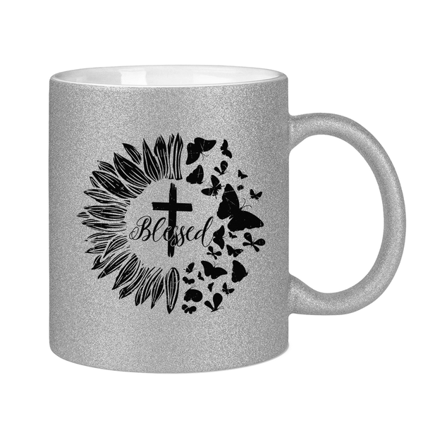 Glitzertasse blessed sonneblume schmetterling