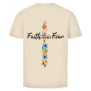 Herren T-Shirt faith over fear blumen kreuz