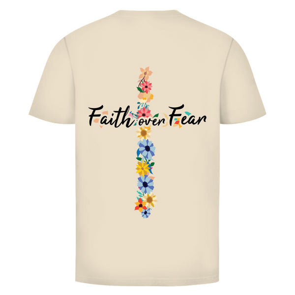 Herren T-Shirt faith over fear blumen kreuz