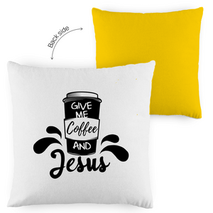 Kopfkissen zweifarbig give me coffee and jesus