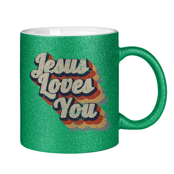 Glitzertasse jesus loves you