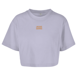 Damen Oversize Crop Top jesus saves john 3:16-17