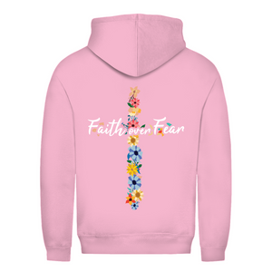 Damen Hoodie faith over fear blumen kreuz