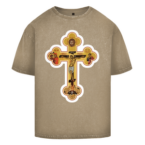 Oversize Washed T-Shirt Griechisch Orthodoxe Jesus Kreuz