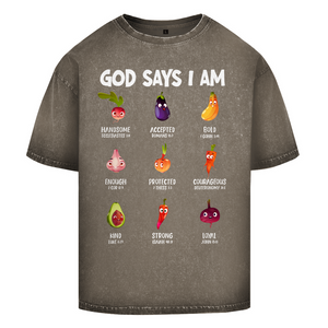 Oversize Washed T-Shirt god says i am handsome