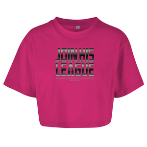 Damen Oversize Crop Top join his league romans 3:25-26