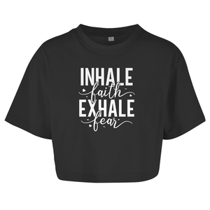 Damen Oversize Crop Top inhale faith exhale fear