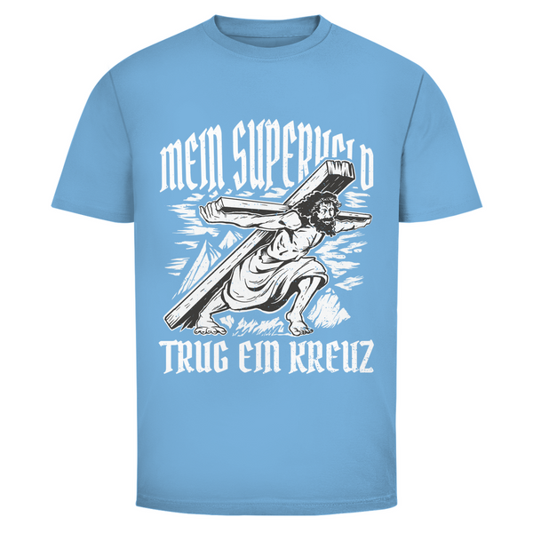 Herren T-Shirt mein superheld trug ein kreuz