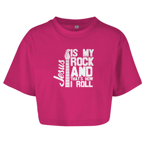 Damen Oversize Crop Top jesus is my rock guitarist