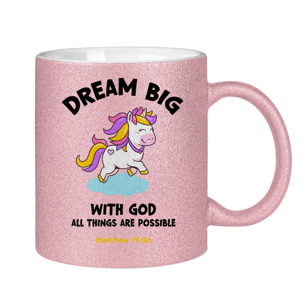 Glitzertasse einhorn all things are possible matthew 19:26