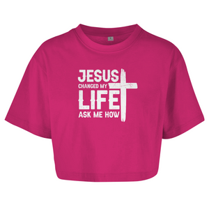 Damen Oversize Crop Top jesus changed my life ask me how