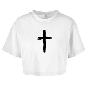 Damen Oversize Crop Top kreuz