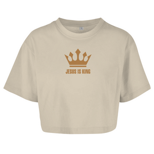 Damen Oversize Crop Top jesus is king krone