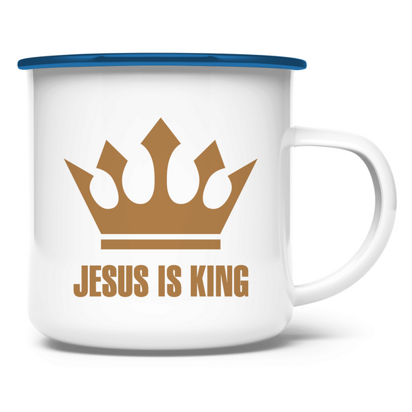 Emaille Tasse jesus is king krone