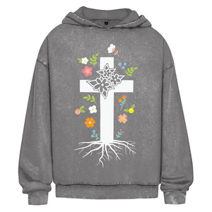 Oversize Washed Hoodie kreuz roots