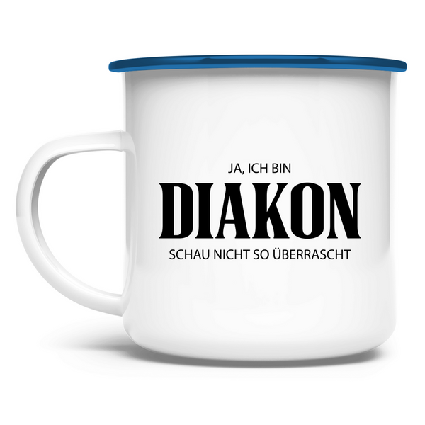 Emaille Tasse ja, ich bin diakon