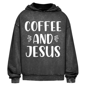 Oversize Washed Hoodie coffee and jesus