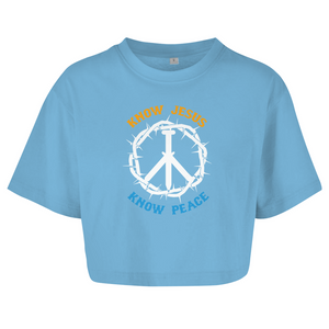 Damen Oversize Crop Top know jesus know peace