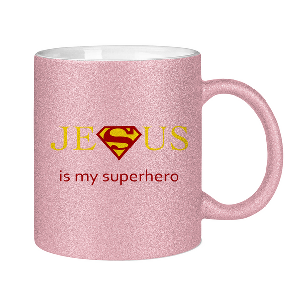 Glitzertasse jesus is my superhero