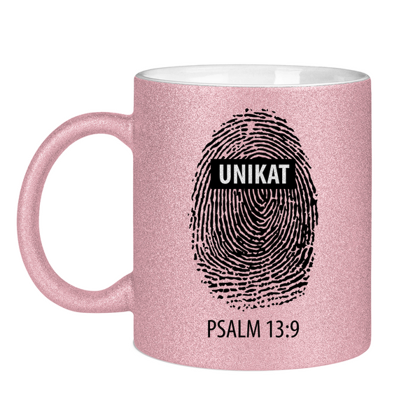 Glitzertasse unikat fingerabdruck psalm 13:9