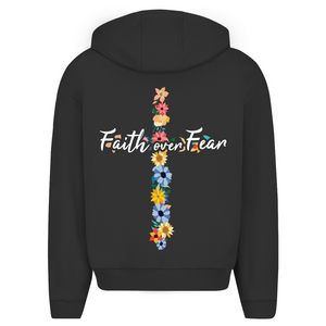 Oversize Zipper Hoodie faith over fear blumen kreuz