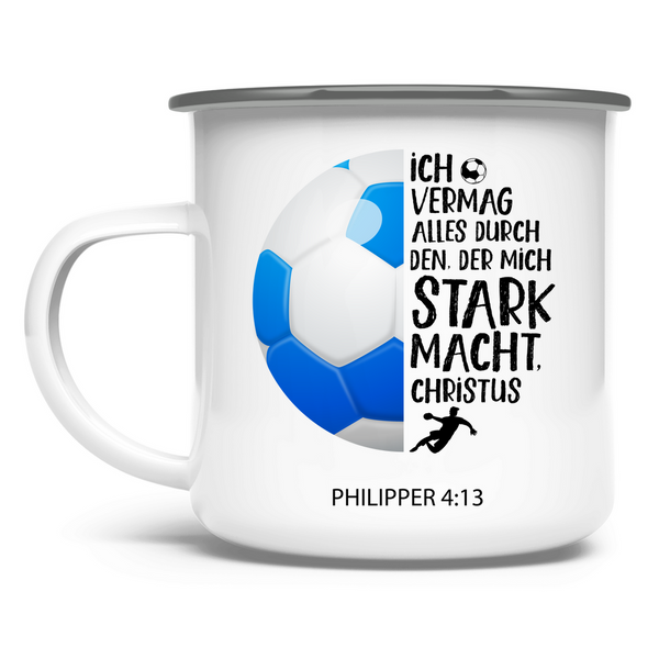 Emaille Tasse der mich stark macht philipper 4:13 handball