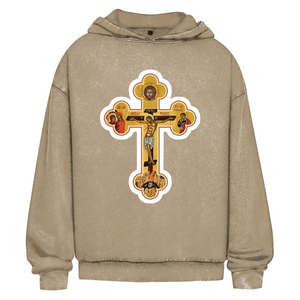 Oversize Washed Hoodie Griechisch Orthodoxe Jesus Kreuz