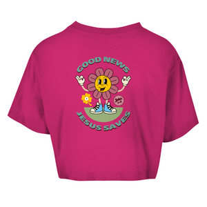 Damen Oversize Crop Top good news jesus saves