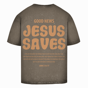 Oversize Washed T-Shirt jesus saves john 3:16-17