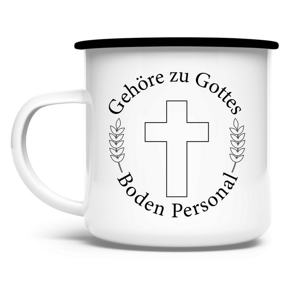 Emaille Tasse gehöre zu gottes boden personal