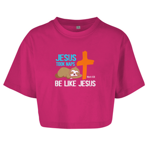 Damen Oversize Crop Top jesus took naps mark 4:38 faultier
