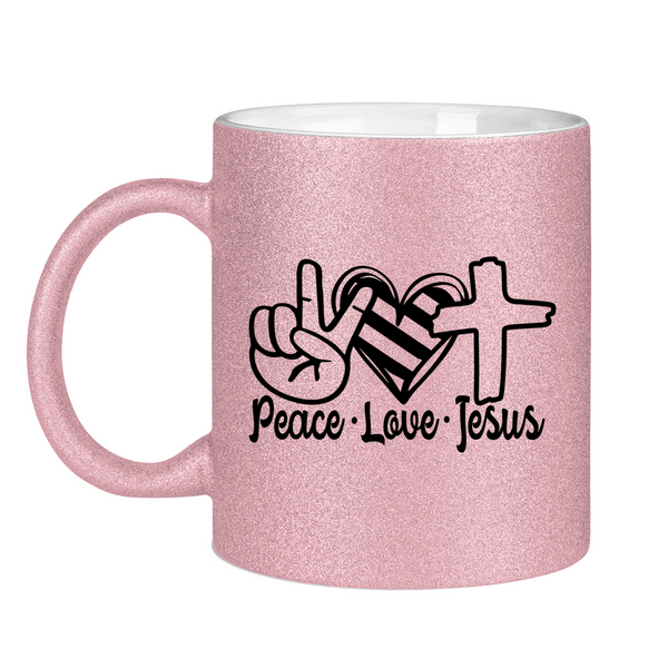 Glitzertasse peace love jesus