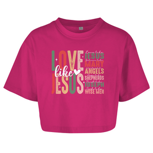 Damen Oversize Crop Top love like jesus