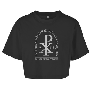 Damen Oversize Crop Top in hoc signo vinces Christogramm