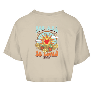 Damen Oversize Crop Top you are so loved john 3:16