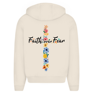 Oversize Zipper Hoodie faith over fear blumen kreuz