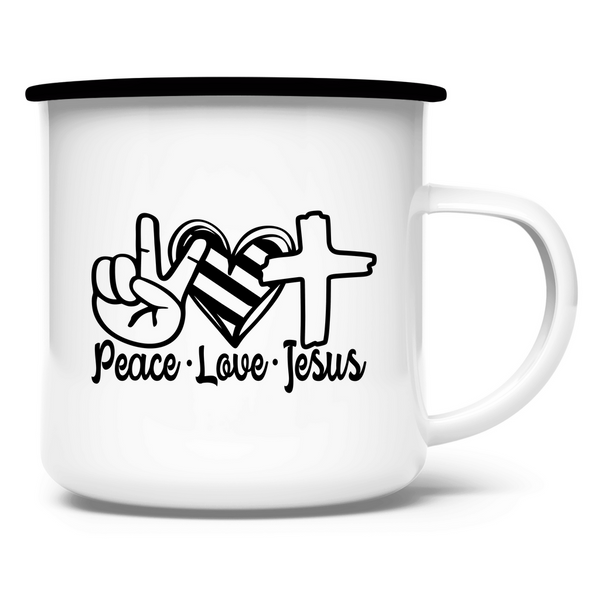 Emaille Tasse peace love jesus