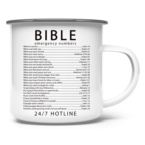 Emaille Tasse bible emegrency numbers