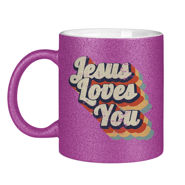 Glitzertasse jesus loves you