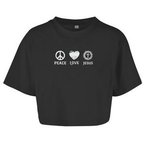 Damen Oversize Crop Top peace love jesus