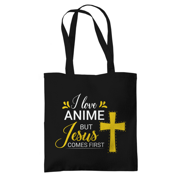 Tragetasche i love anime but jesus comes first