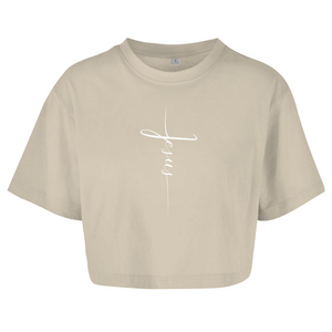 Damen Oversize Crop Top jesus kreuz