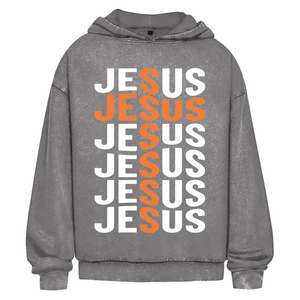 Oversize Washed Hoodie jesus kreuz