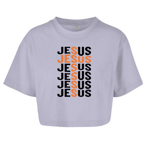 Damen Oversize Crop Top jesus kreuz