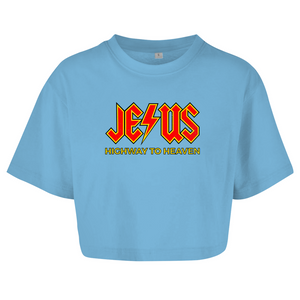 Damen Oversize Crop Top jesus highway to heaven